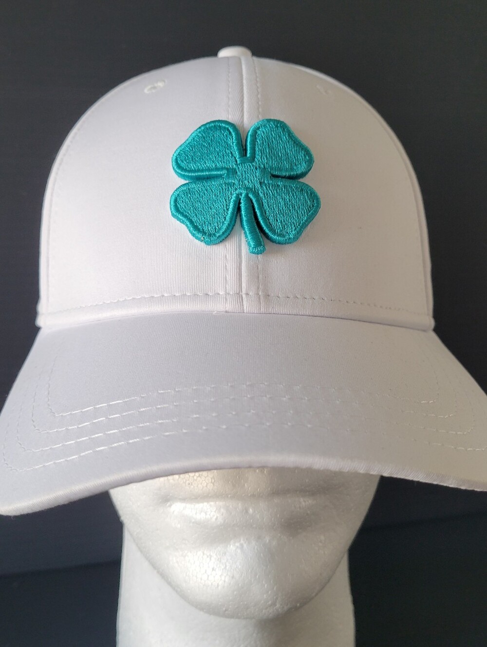 Black Clover Live Lucky Golf Hat White Aqua Embroidered Clover Stretch Fit  L/XL